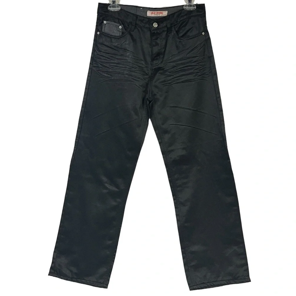 Old Skool Brand Jeans Size 18 Black‎ 5-Pockets Coated Crinkle Trendy Casual